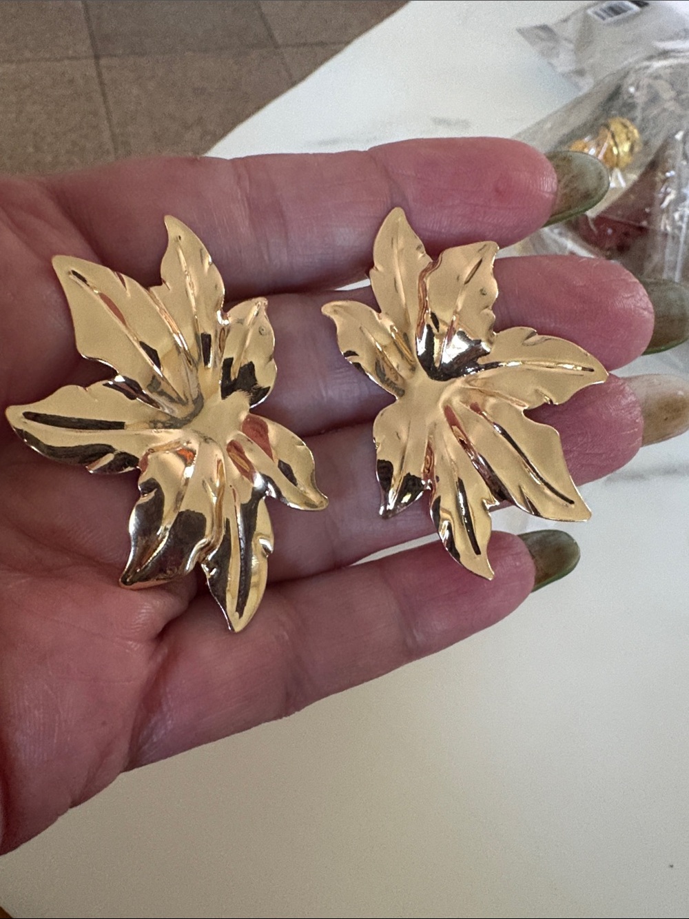 Gold Leaf Floral Statement Earrings - Women Jewelry